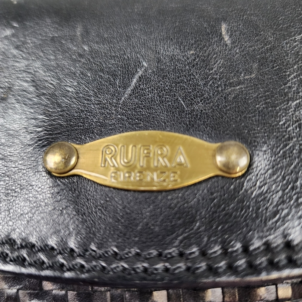 RUFRA Made In Italy Black Woven Small Purse Leather Gold Detail - Picture 3 of 15